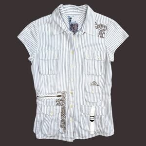 3J Workshop Johnny Was Button Front Embroidered Cargo Pocket Shirt Small